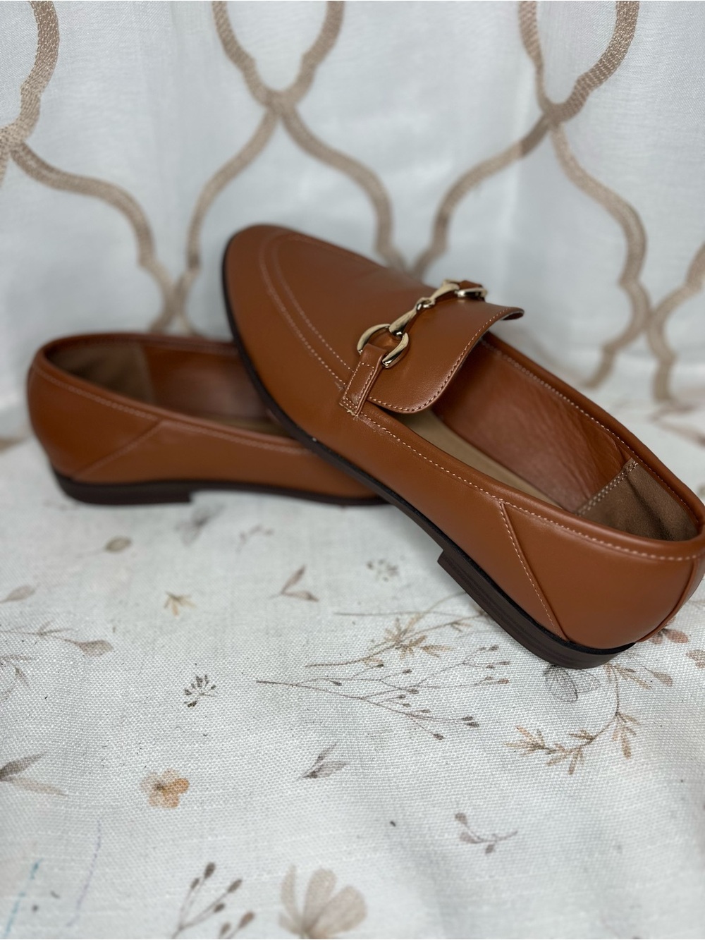 LOFT Brown Leather Loafers with Gold Horsebit